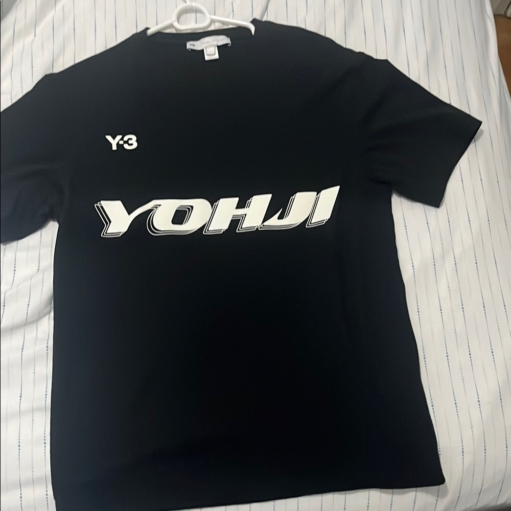 Y-3 Black Crew Neck Tee with Prominent Logo